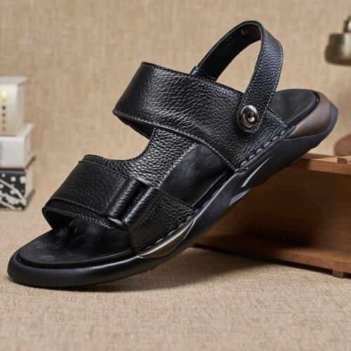 Mens Sandals Comfortable Casual Sandals Sneakers Summer Outdoor Split Leather Slippers Beach Flip Flops Walking Footwear