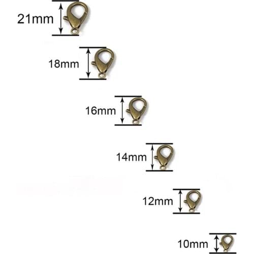 Silver Gun Black Metal Lobster Clasps Hooks 10/12/14/16/18/21mm Bracelet End Connectors For Jewelry Making DIY Necklace Buckle