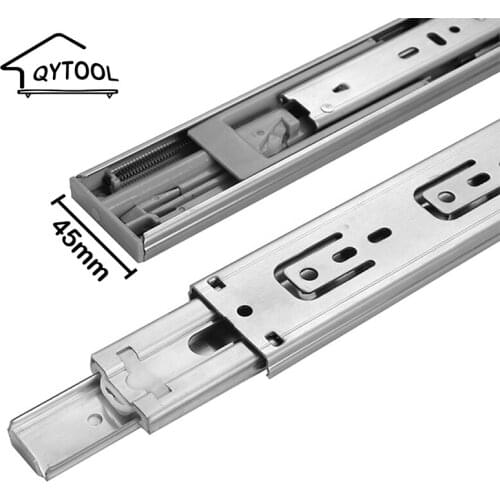 10"-22" Stainless Steel Drawer Slide Soft Closed Track Damping Buffer Kitchen Furniture Hardware Three-Section Sliding Track