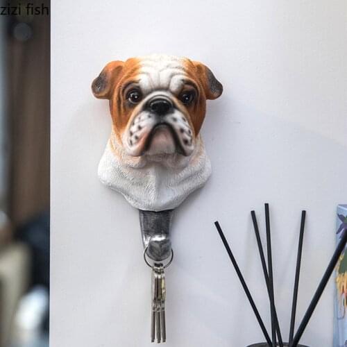Resin Dog Key Decorative Hook Dog Head Wall Hanging Storage Rack Clothes Cap Hook Background Wall Decorations Statuette Crafts