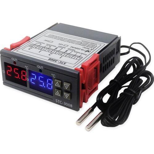 STC-3008 Dual Digital Incubator Thermostat Display Temperature Controller 12V