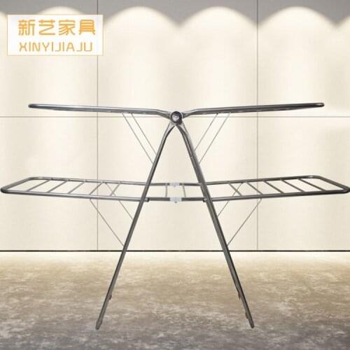 Stainless steel drying racks floor-to-ceiling folding wing racks indoor and outdoor balcony thickening floor racks towel rack