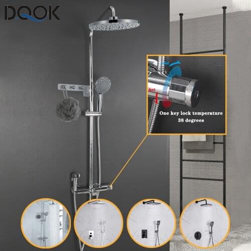 DQOK Thermostatic Shower Faucet Chrome Bathroom Shower Mixer Set Waterfall Rain Shower System Bathtub Faucet Taps