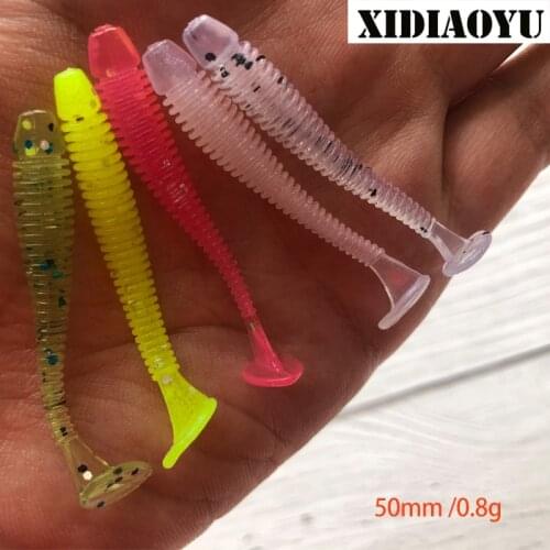 50Pcs T tail soft bait 50mm 0.8g bionic bait thread boot tail soft worm fake bait bait import material