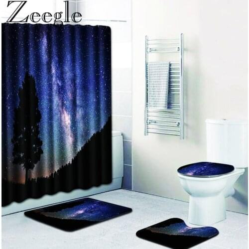 Zeegle 4Pcs Per Set Bathroom Carpet Non-Slip Pedestal Rug Lid Toilet Cover Bath Mat Shower Curtain for Bathroom Shower Floor Mat
