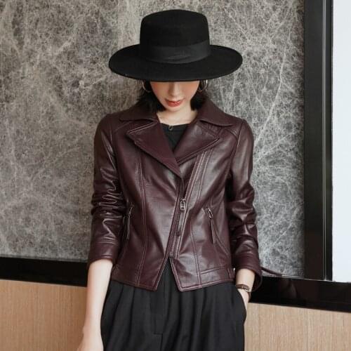 100% Genuine Leather Jacket Women Slim Short Motorcycle Jacket Real Sheepskin Coat Korean Woman Clothes Jaqueta Feminina WPY3865