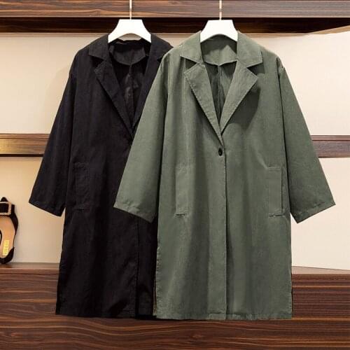 Large size ladies' spring 2021 new paragraph dust coat grows in fat sister brim loose show thin belly joker coat