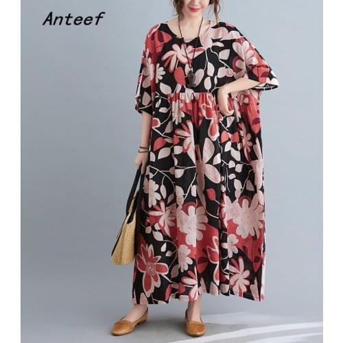 Short sleeve cotton vintage floral dresses for women casual loose long summer dress elegant clothes 2021 sundress