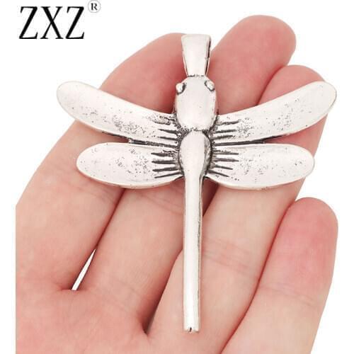 ZXZ 2pcs Tibetan Silver Large Dragonfly Charms Pendants for Necklace Jewelry Making Findings 70x62mm