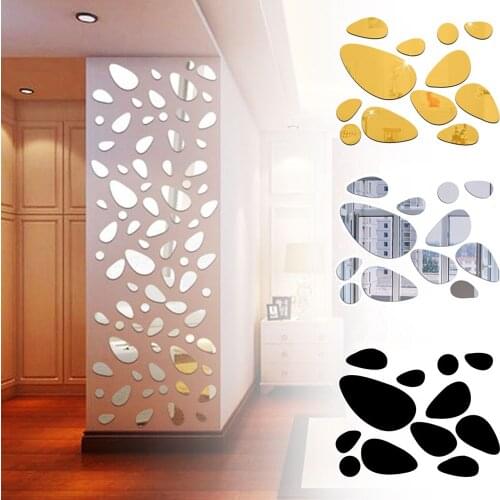 12PCS Fashion Living Room Ornament Self-adhesive Home Decorations 3D Pebble Decals Mirror Surface Wall Stickers Vinyl Mural Art