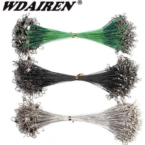20pcs 15/20/25cm Stainless Steel Wire Leader Fishing Leash With Swivel 50LB Anti-bite Line Leadcore For Lure Accessories Pike
