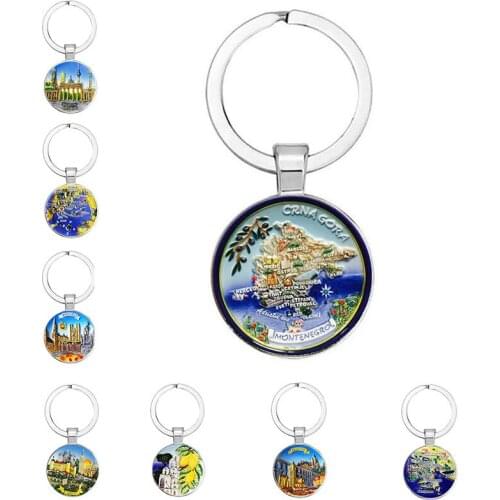 25MM Keychain Europe Mediterranean Greece Spain France Glass Brushed Keychain Fashion Keychain MenS And WomenS Jewelry Gifts