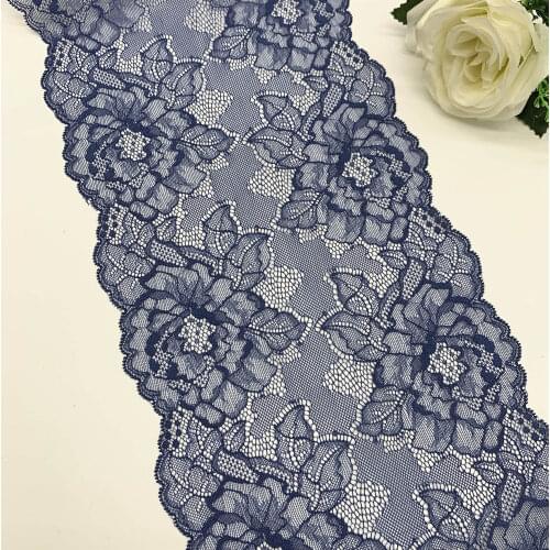 3y/lot 20.50cm Two Row Floral Stretch Lace Trims Dark Blue For Clothing Accessories Dress Sewing Applique Costume Lace Fabrics