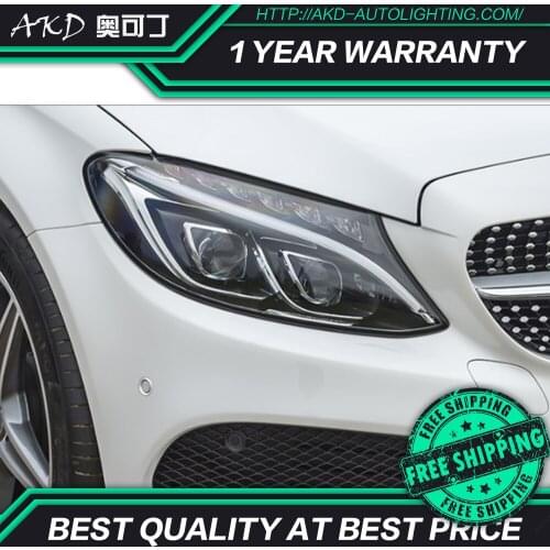 AKD Car Styling Head Lamp for W205 Headlights 2014-2017 C300 C260 New All LED Headlight LED DRL Hid Bi Xenon Auto Accessories
