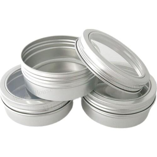 30 x 150g Aluminum jar container With Window 150g Metal Display Tin for cream, sugar, storage, display, jewelry, glitters use