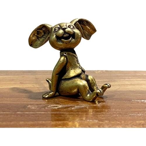 Antique Brass Rabbit Tableware Pocket Ornaments Copper Zodiac Animal Paperweight Tea Pet Home and Car Decoration Gifts for Men