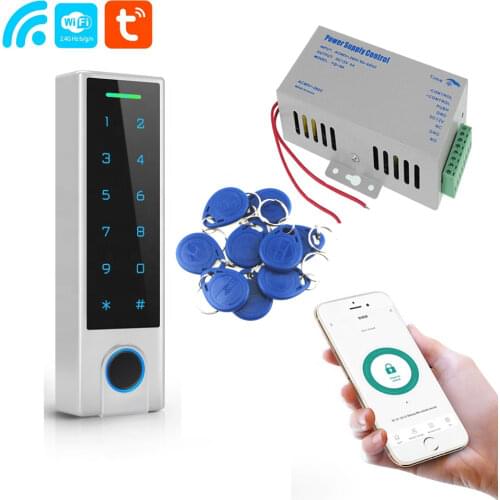 Tuya Wifi Standalone Access Control RFID 125khz Fingerprint Reader Wiegand Input and Output Touch Screen Keypad IP66 Waterproof