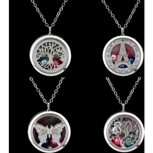 Butterfly Tower Owl Tree Magnetic Necklace Perfume Locket Pendant Perfume Diffuser Women 50cm Steel Chain Necklace
