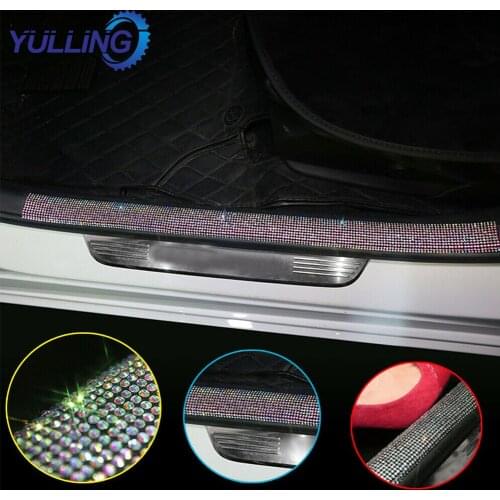 Bling Adhesive YULLING Rhinestone Sticker Sill Scuff Cover Threshold Strip For General Accessories Car Interior Decoration