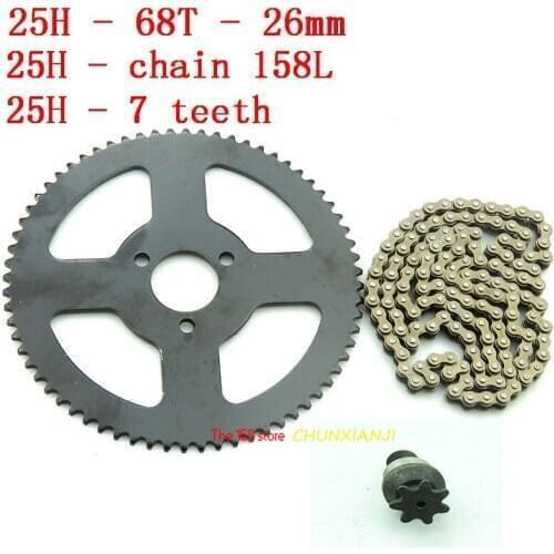 Motorcycle Chain 25H 158L with 68T tooth 26 mm rear sprocket 7T pinion For 47cc 49cc ATV Quad Mini Dirt Pocket Bikes Minimoto