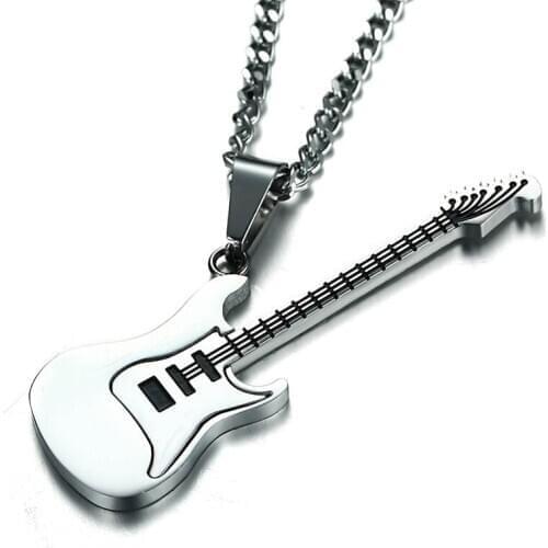 Stainless steel Steel color guitar necklace men chains pendant hip hop Rock Band chain necklaces male accessories jewelry on the