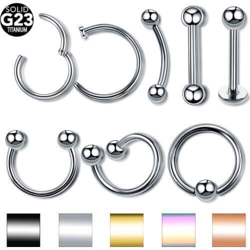 1PC Titanium Steel Black Seamless Hinged Nose Hoop Septum Clicker Piercings Lip Labret Ring Ear Cartilage Tragus Sexy Jewelry