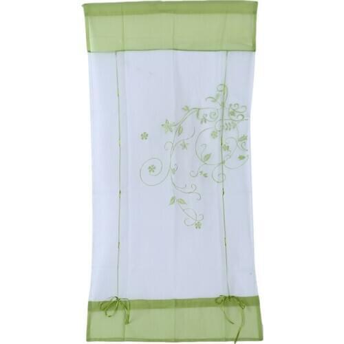 Flower Embroidered Short Curtain For Kitchen Romantic Roman Length Liftable Tie Cafe Hotel 1PC Rod Pocket