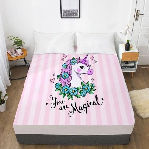 Unicorn Cartoon Fitted Sheets Mattress Cover With Elastic Band 3D Bed Sheet LinensFor Baby Kids Child Girls Boys 200x220 200x200
