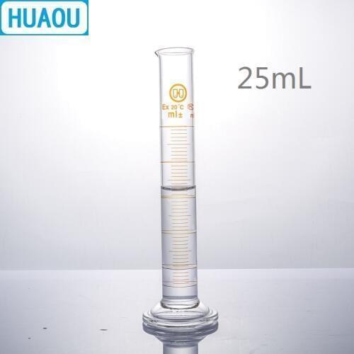 HUAOU 25mL Measuring Cylinder with Spout and Graduation with Glass Round Base Laboratory Chemistry Equipment