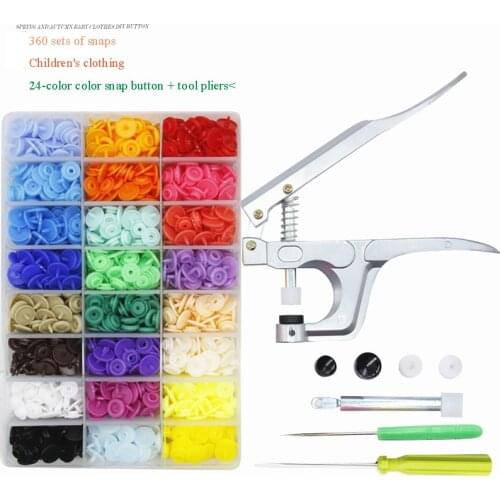 DIY Sewing Tools T5 Childrens Clothing 360 Sets of Resin Snaps + Installation Tools Pliers Button Snaps 24 Colors