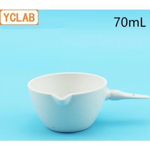 YCLAB 70mL Ceramic Evaporating Dish with Handle Pottery Porcelain Crockery Earthen Laboratory Chemistry Equipment