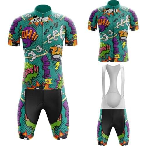 Comic Green Summer Mens Cycling Suit Cycling Jersey Bib Shorts Gel Breathable Pad Maillot Ciclismo Hombre Bicicleta De Montaña