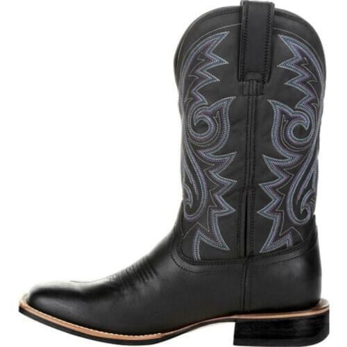 Cowboy Boots Black Brown Faux Leather Winter Shoes Retro Men Women Boots Embroidered Western Unisex Footwear Big Size 48