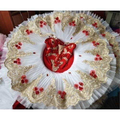 Red Girls Adult Sequined Leotard Ballet Dress Pancake Tutu Ballerina Costume Lyrical Dance Costume Swan Ballet Dancer Dress Wear