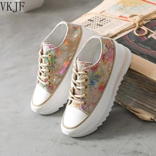 Sneakers Women Shoes 2021 New Fashion Creepers Platform Shoes Woman Sneakers Floral Lace Up Women Casual Shoes Tenis Feminino
