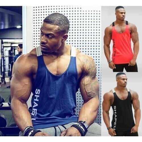 Men Solid Gym Stringer Tank Top Bodybuilding Fitness Singlets Muscle Vest Tees Sport Clothing