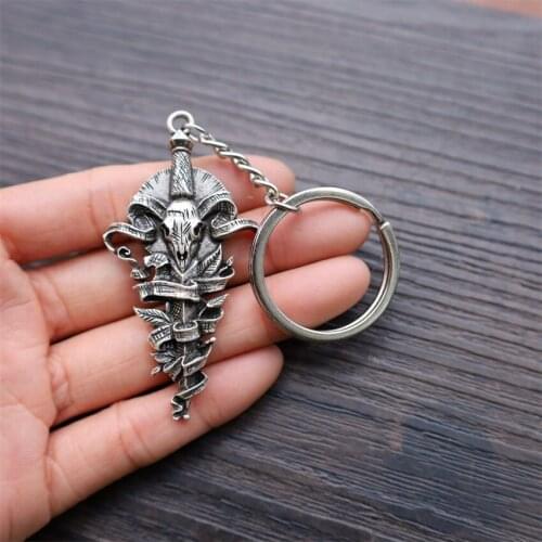Viking Goat Keychain Nordic Religion Symbol Sheep Head Jewelry Mens Car Key Chain Ring