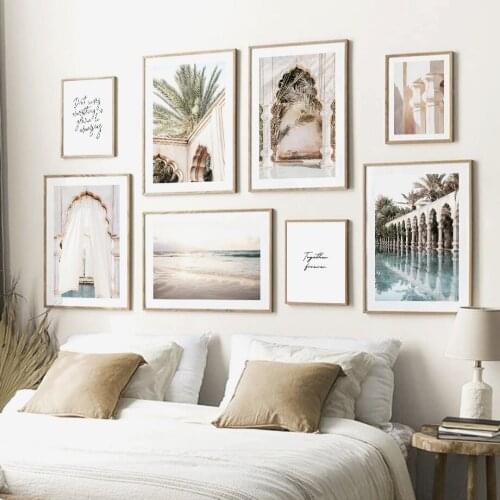 Soft Light Beach Palm Leaf Garden Nordic Poster Islamic Wall Art Print Canvas Painting Decor Pictures Living Room Home Decor