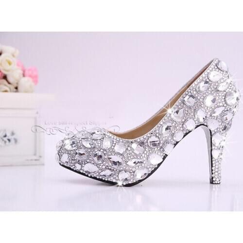 Popular Sparkling High heel Wedding Dress Shoes Bridal Dress Shoes Luxury Crystal Popular Wedding Shoes
