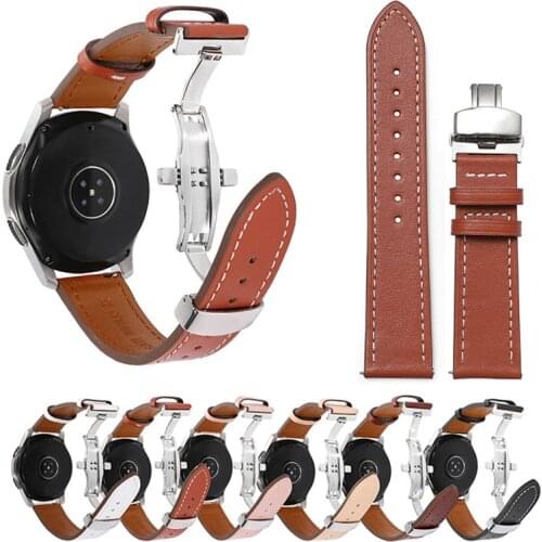 Quick Fit 20mm 22mm Genuine Leather Butterfly Buckle Straps For Samsung Galaxy Watch3 for Amazfit GTS 2e Watchband High Quality
