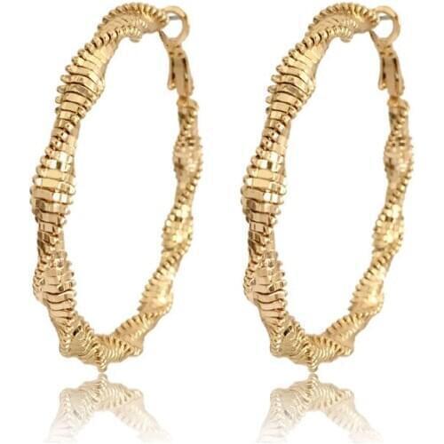 Elegant Gold Color Plating Twist Medium Hoop Earrings For Women Girl Bohemia Trendy Modern Unique Jewelry High Quality Accessory