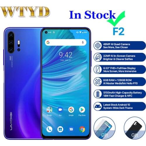 Global Version UMIDIGI F2 Android 10 4G Mobile Phone 48MP AI Quad Camera 6GB 128GB 6.53'' 5150mAh NFC Fingerprint Smartphone