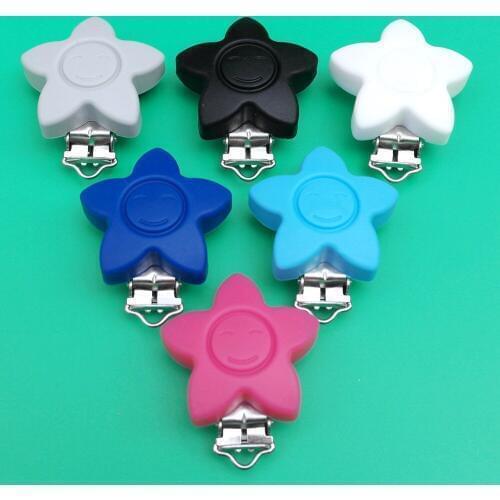 Sutoyuen 2pcs BPA Free Flower Star Silicone Pacifier Clip DIY Baby Teether Keepers Dummy Soother Toy Accessory Holder Clips