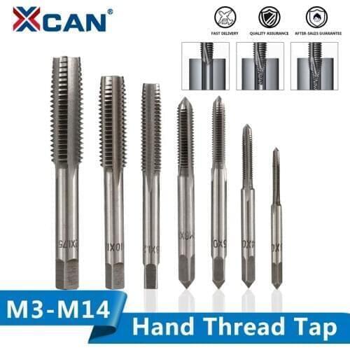 XCAN 1pc M3/M4/M5/M6/M7/M8/M10/M12/M14 Right Hand Thread Tap HSS Metric Hand Tap Straight Flute Screw Thread Tap Drill Bit