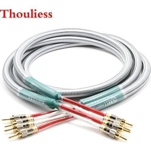 Thouliess Pair HIFI Speaker Audio Cable Audiophile OFC &silver Krell Speakon Wire Cables with Golden Plated Banana Plug