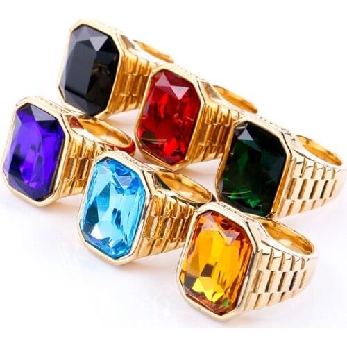 Vintage Mens Square Carnelian Signet Ring In colorful Stone Statement Black Stainless Steel Ring for Man Wholesale