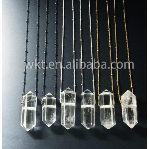 WT-N166 New! Raw crystal point necklace with beads chain, double point quartz necklace in free shipping