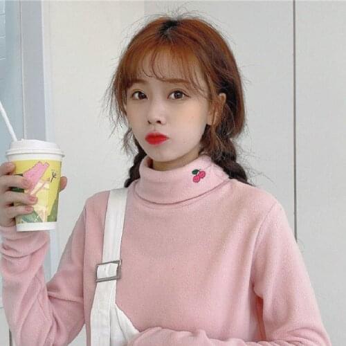 Winter bottoming shirt women Korean multi-pattern polar fleece turtleneck long-sleeved slim streetwear casual long-sleeve top