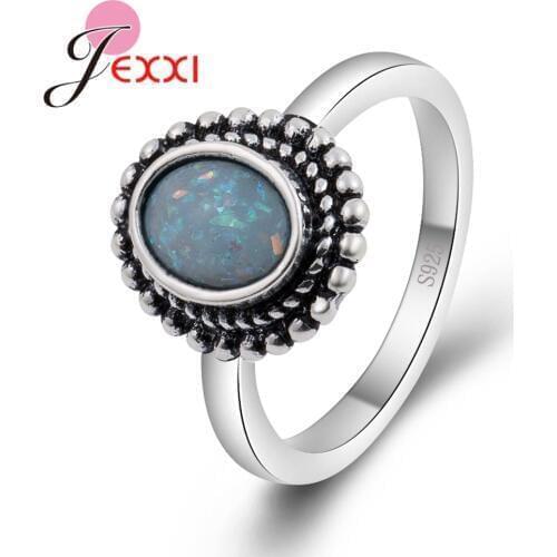 Mystical Rainbow Opal Stones Real 925 Sterling Silver Party Engagement Rings For Women Female Original Old Fashion Anillos