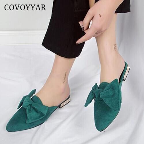 COVOYYAR Hot Shoes Women Slippers Mules 2020 Fashion Butterfly-knot Pointed Toe Slingback Ladies Slides Low Heel Sandals WSL167